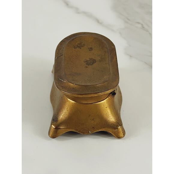 Rare Gold Brass Mini Trinket Coffin Chest Stamp Box 3 1/4" Home Art Decor Vtg - Picture 4 of 14